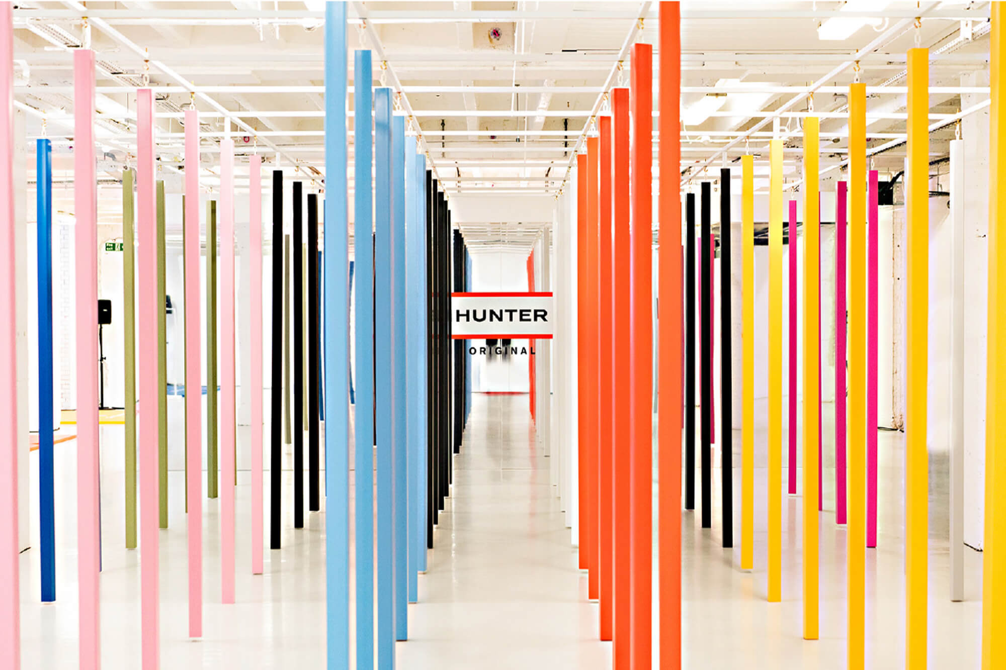 multi-coloured installation for Hunter Boots