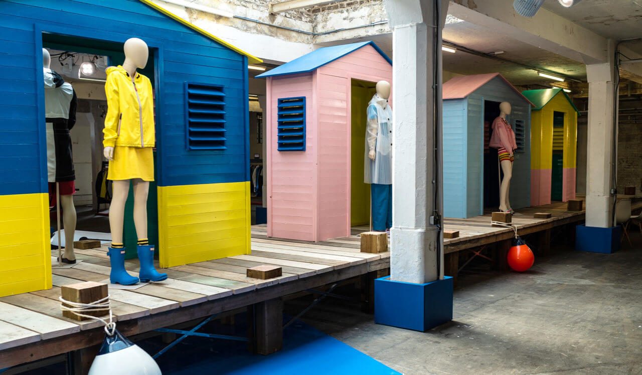hunter event with beach huts and mannequins