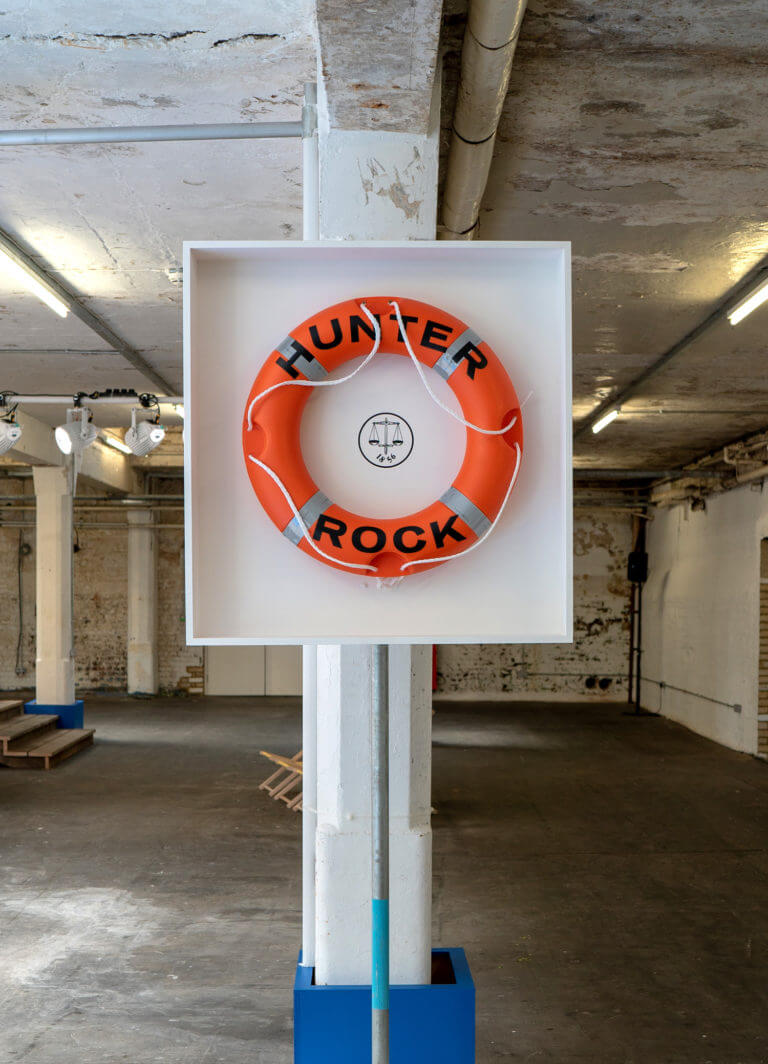 hunter boots event life ring in industrial setting